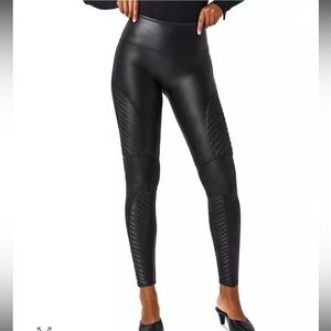 SPANX Black Faux-Leather Moto Leggings